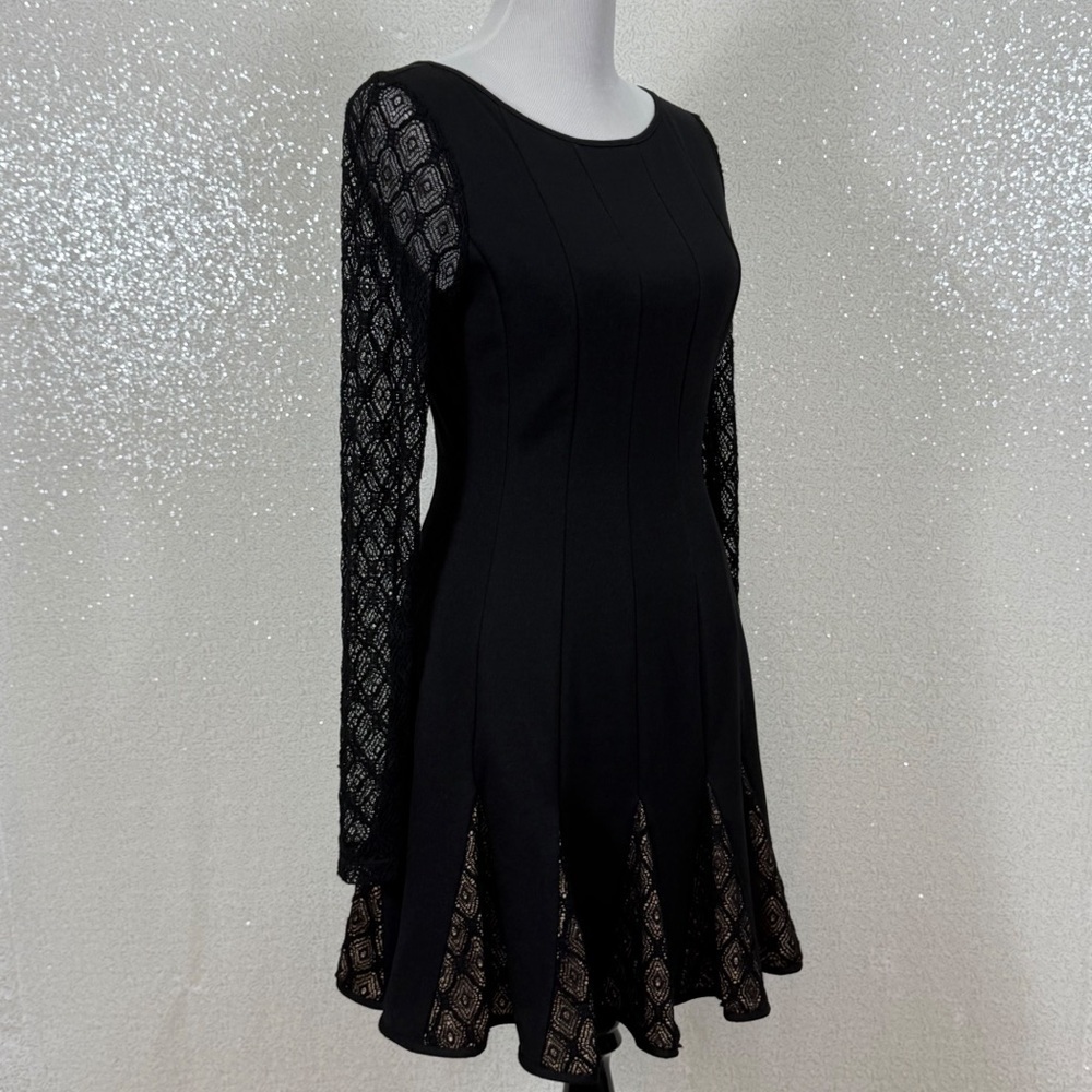 Catherine Malandrino Black Fit & Flare Lace Sleeve Dress Gothic Cocktail Women’s - Picture 7 of 10